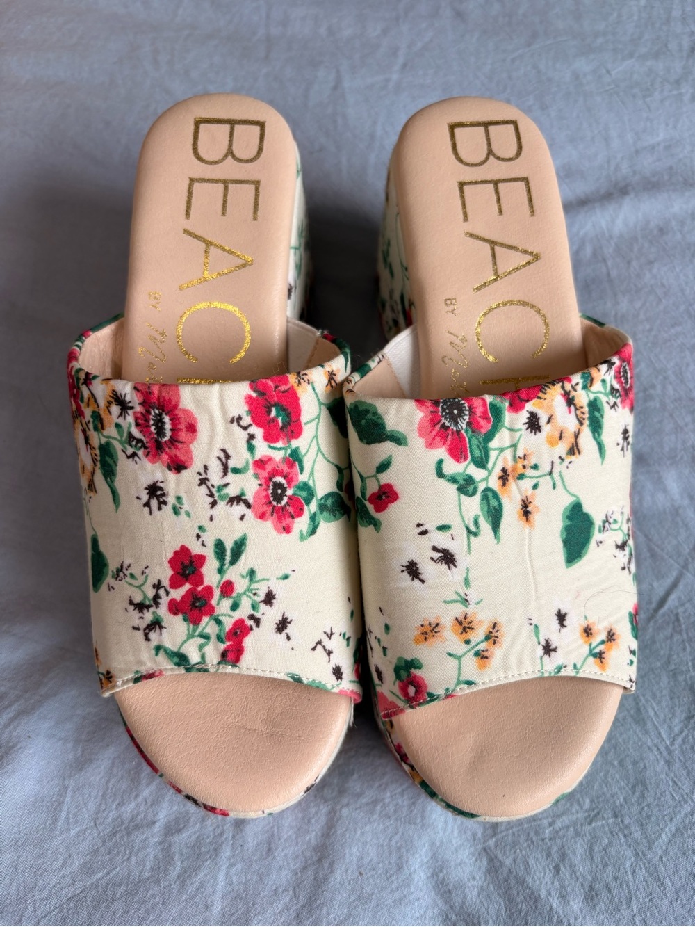 BEACH Cozy Floral Wedges in Cream with Pink Accents